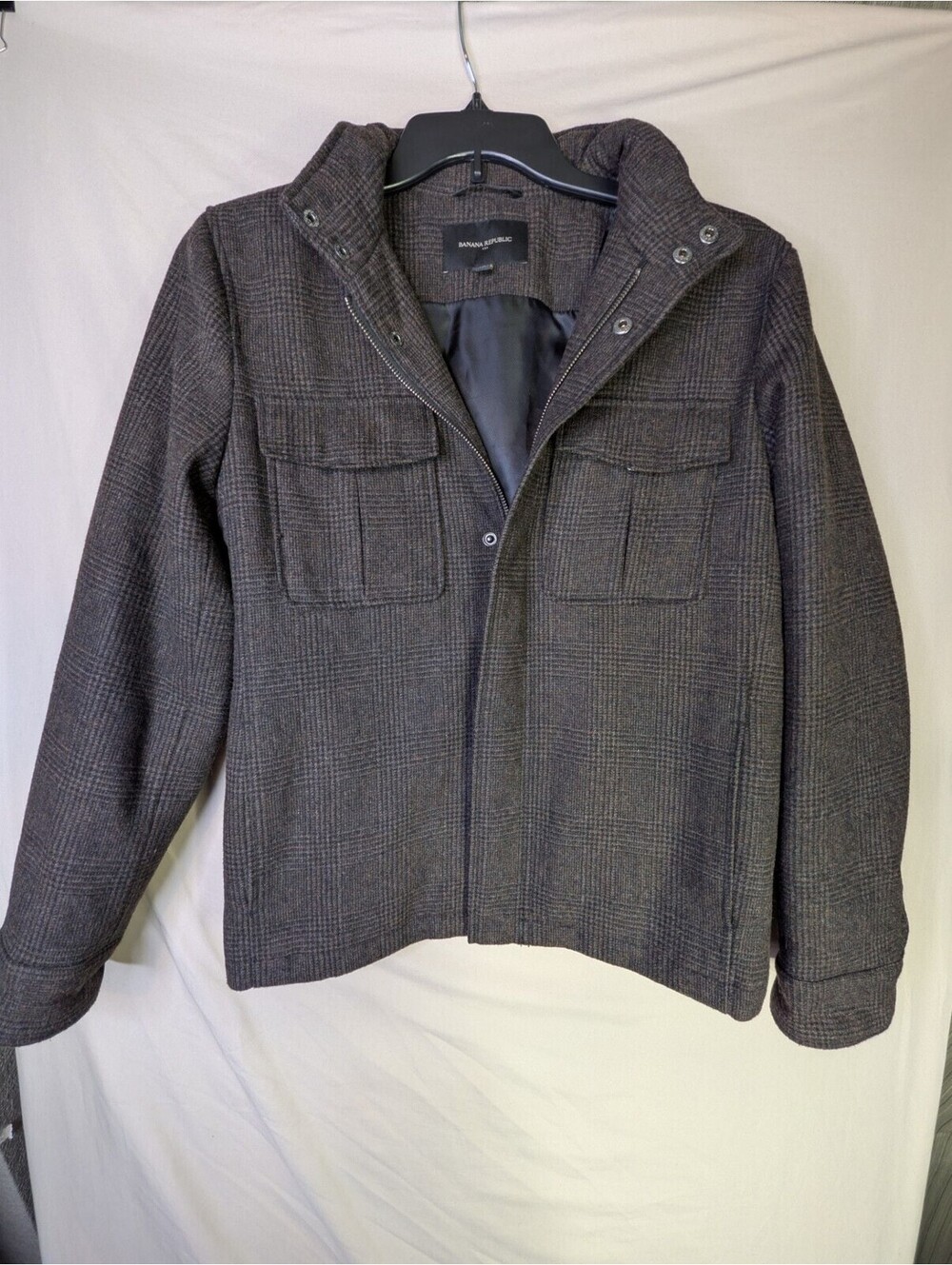 Banana Republic Men's Brown Plaid Wool Blend Two-Pocket Field Jacket size S
